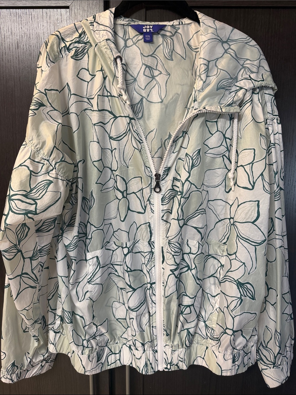 JoyLab Mint Green Floral Hooded Bomber Jacket